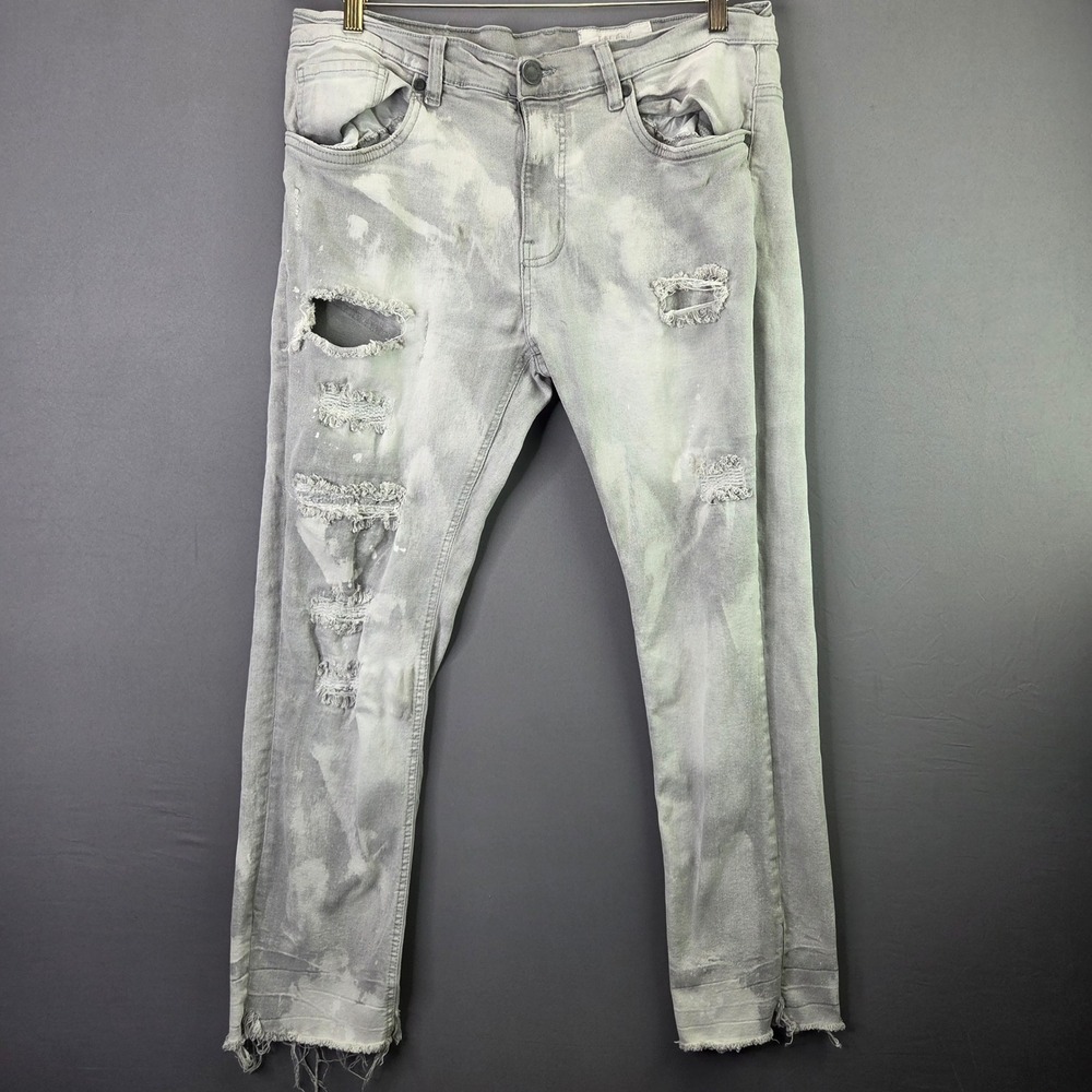 Evolution In Design Distressed Jeans 36x32 Gray Acid Wash Ripped Slim Streetwear